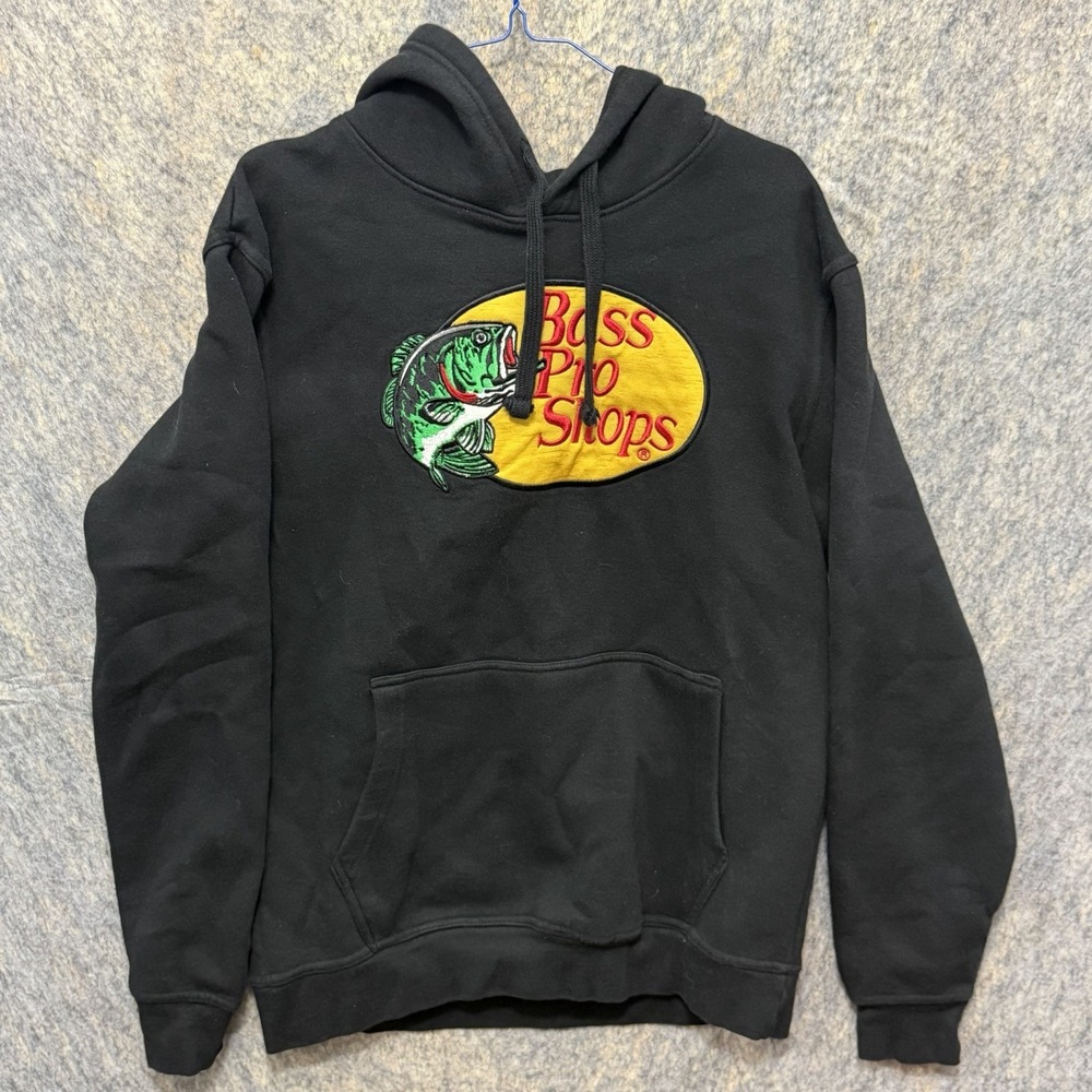 Bass Pro Shops Hoodie Mens Small Black Embroidered Bass Logo Pullover